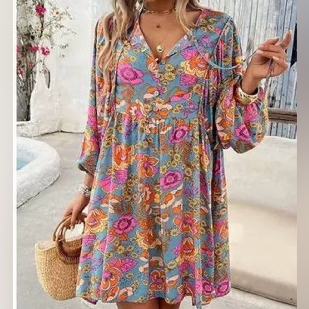 Boho Floral Long Sleeve Dress